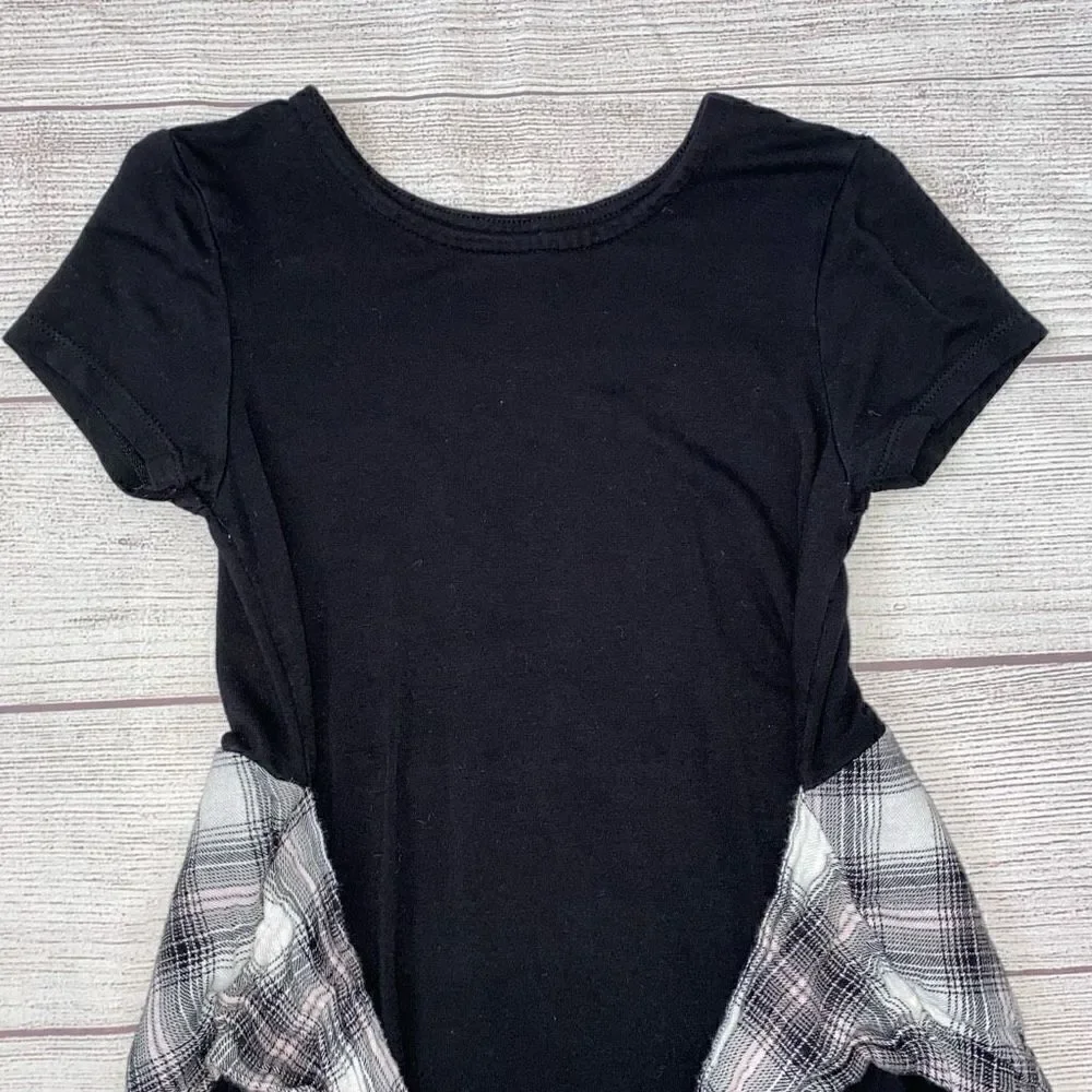 Justice short sleeve dress w/flannel front tie sleeves and back girls sz 6-7
